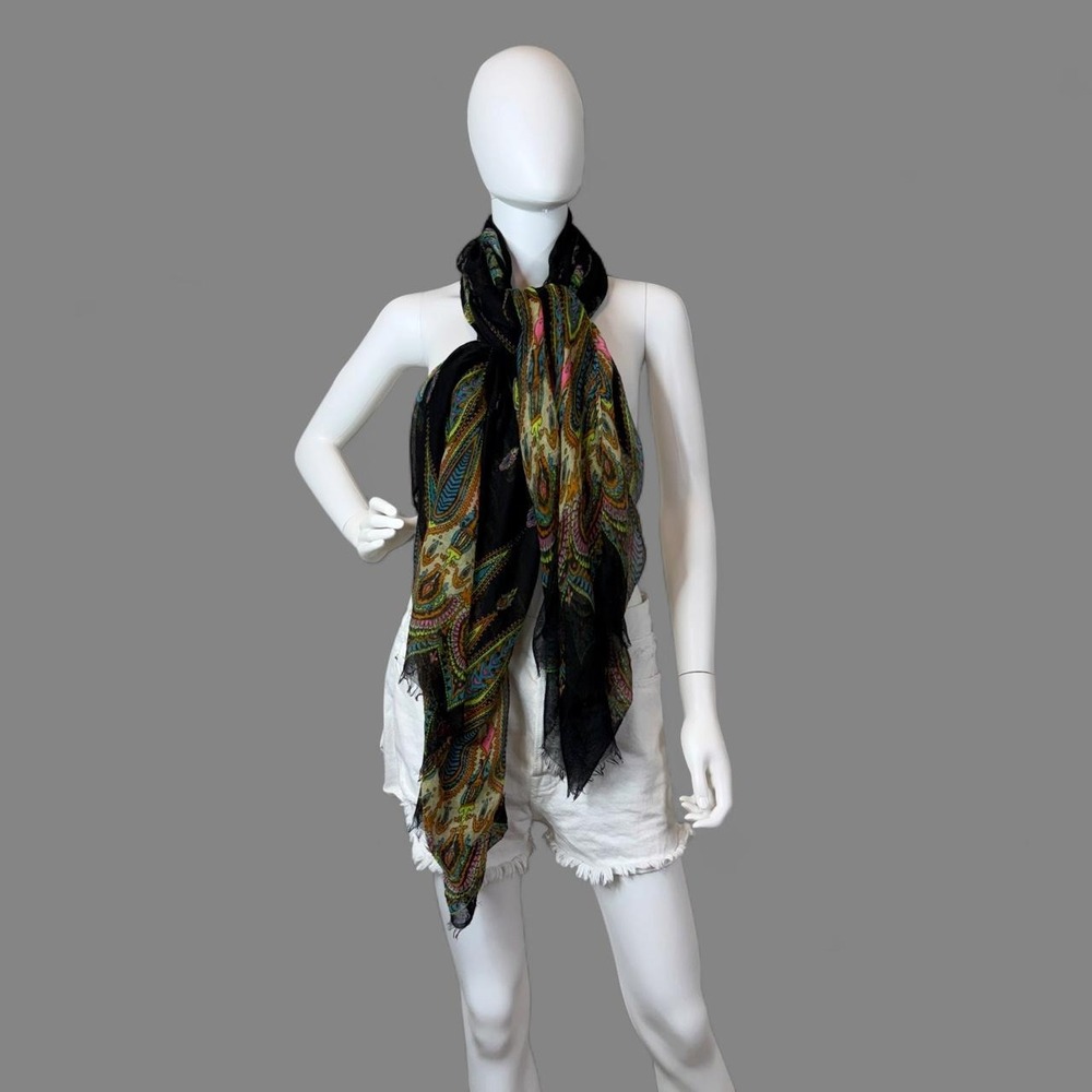 Womens Oversized Paisley Sheer Wrap Scarf Black Multi Color Boho Gauze Shawl - Picture 4 of 8